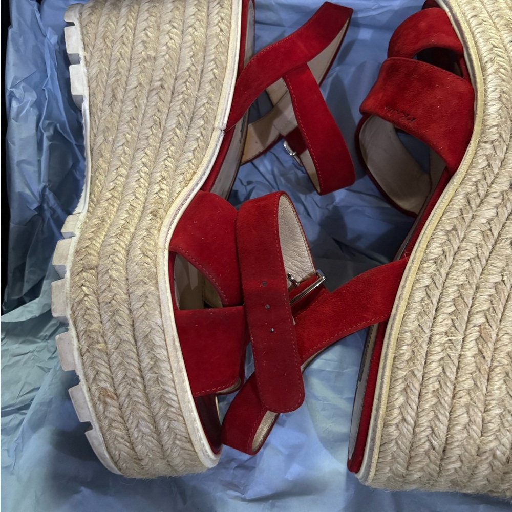 Prada Red Suede Wedge Sandals